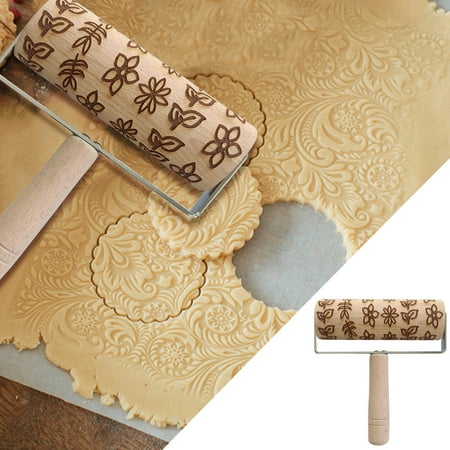 

Christmas Decorations Rolling Pin Kitchen Wood Rolling Pin Engraved Carved Embossed Christmas 3D Rolling Pin Tool