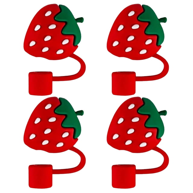 SHISUYAN 4pcs Silicone Strawberry Straw Tips Cover Reusable Drinking Straw Tips Straw End Plugs Caps Small Straw Caps