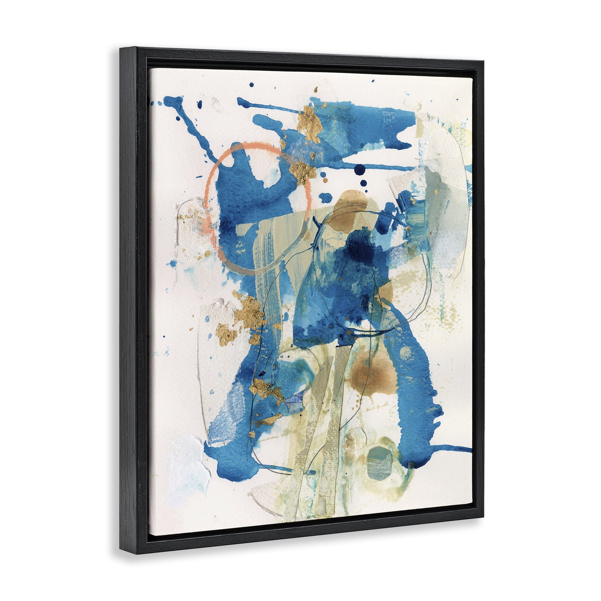 Stupell Industries Blue Chaotic Splash Abstract Painting Black Floater Framed Canvas Art Print Wall Art, 25 x 31