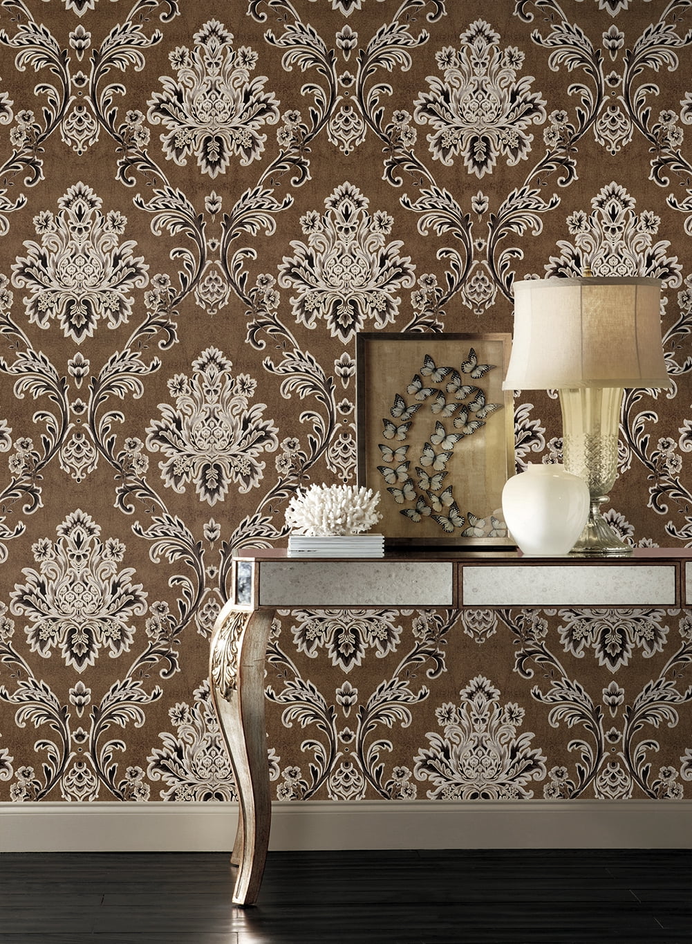 Brown/Black/Gold/Beige Damask Embossed Textured Thick Wallpaper Roll for Living Room Bedroom Decorative 20.86“ x 32.8'