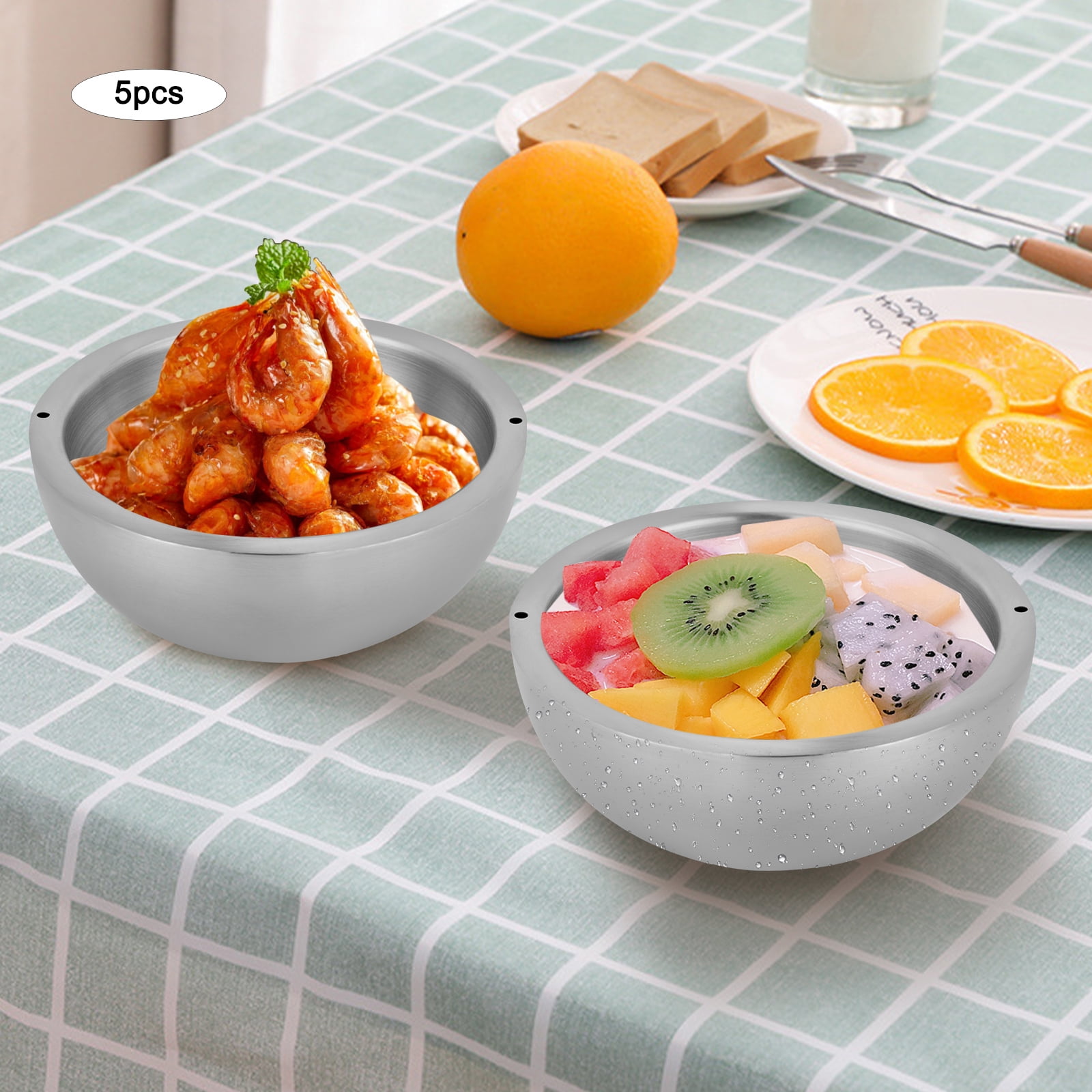 5 PCS 20*9cm Salad Bowl Silver Round Stainless Steel Salad Bowl for Rice Dipping Sauce Oatmeal Sauce Baby Food