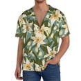 thumbnail image 7 of Lsque Lilies Flowers print Men's Cuban Collar Short Sleeve Shirt Summer Beachwear Casual Button Down Fashionable Vacation Leisure Shirt-Medium, 7 of 7