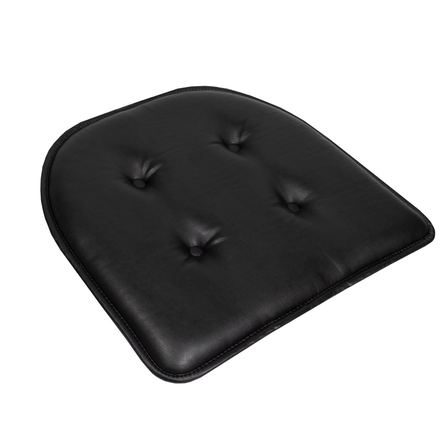 U-Shaped Memory Foam No Slip Back 16 x 17 Faux Leather Chair Pad Cushion 2 Pack - Black