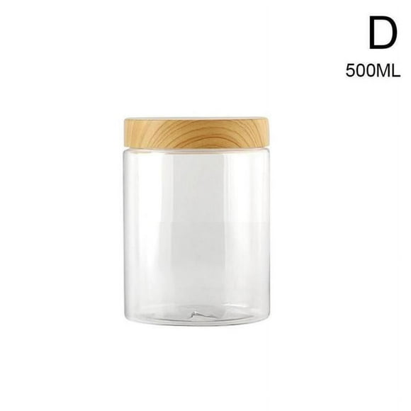 Plastic Jar Clear Container with wooden color Lid For Salt Loose Bean Coffee--us C4H2