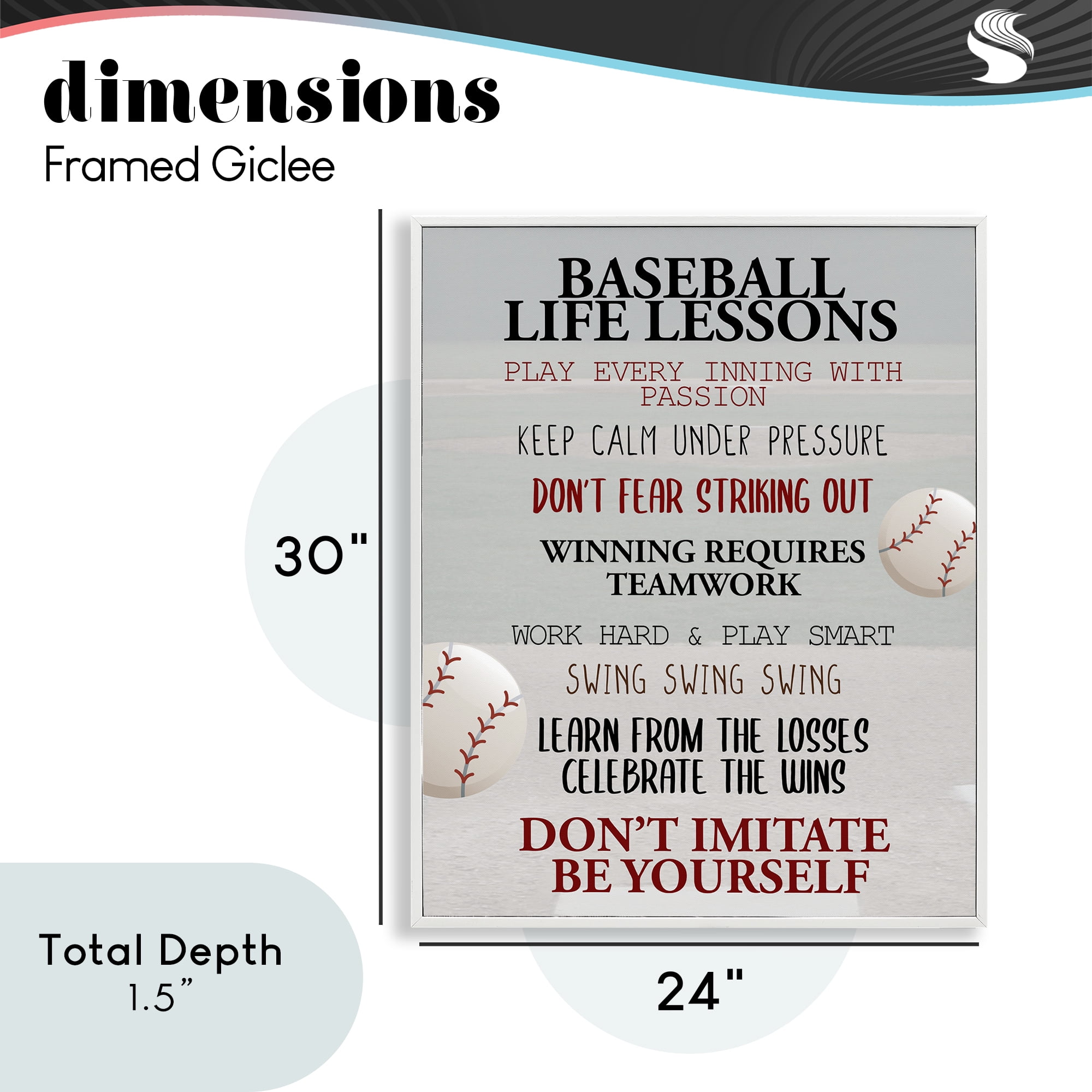 Baseball Life Lessons White Framed Giclee Art, design by Kim Allen