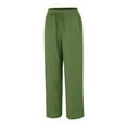 thumbnail image 6 of Women's Plus Size Linen Blend Pants, Casual Solid Color Straight Leg Trousers with Elastic Waist and Pockets, Loose Fit Wide Leg Maxi Pants for Daily Wear, Vacation and Street Style Green XXXL, 6 of 10