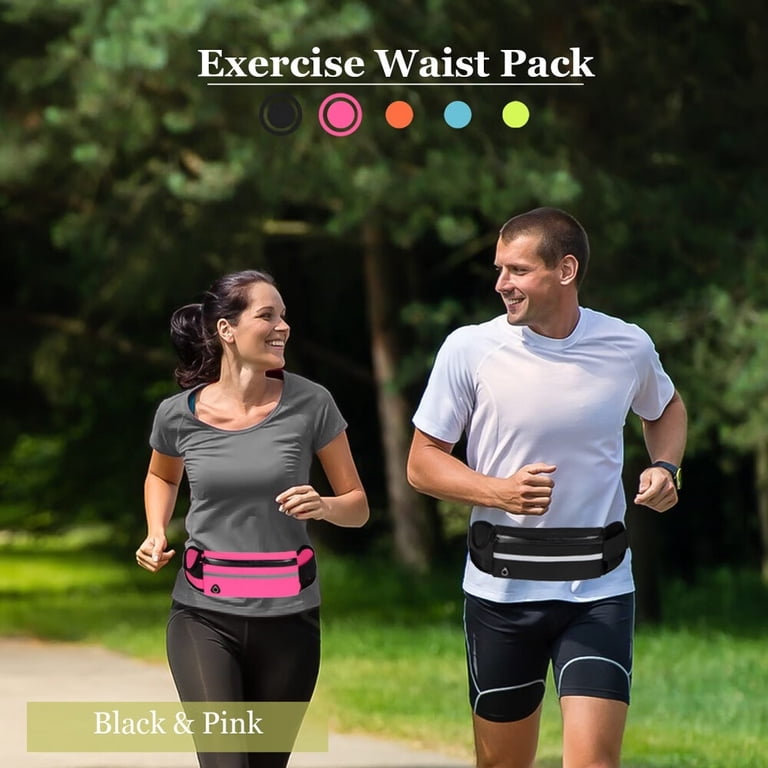 Running Belt Waist Pack (2-Pack) - Adjustable Bounce-Free Pouch For Phones, Keys, Cards - Black & Pink