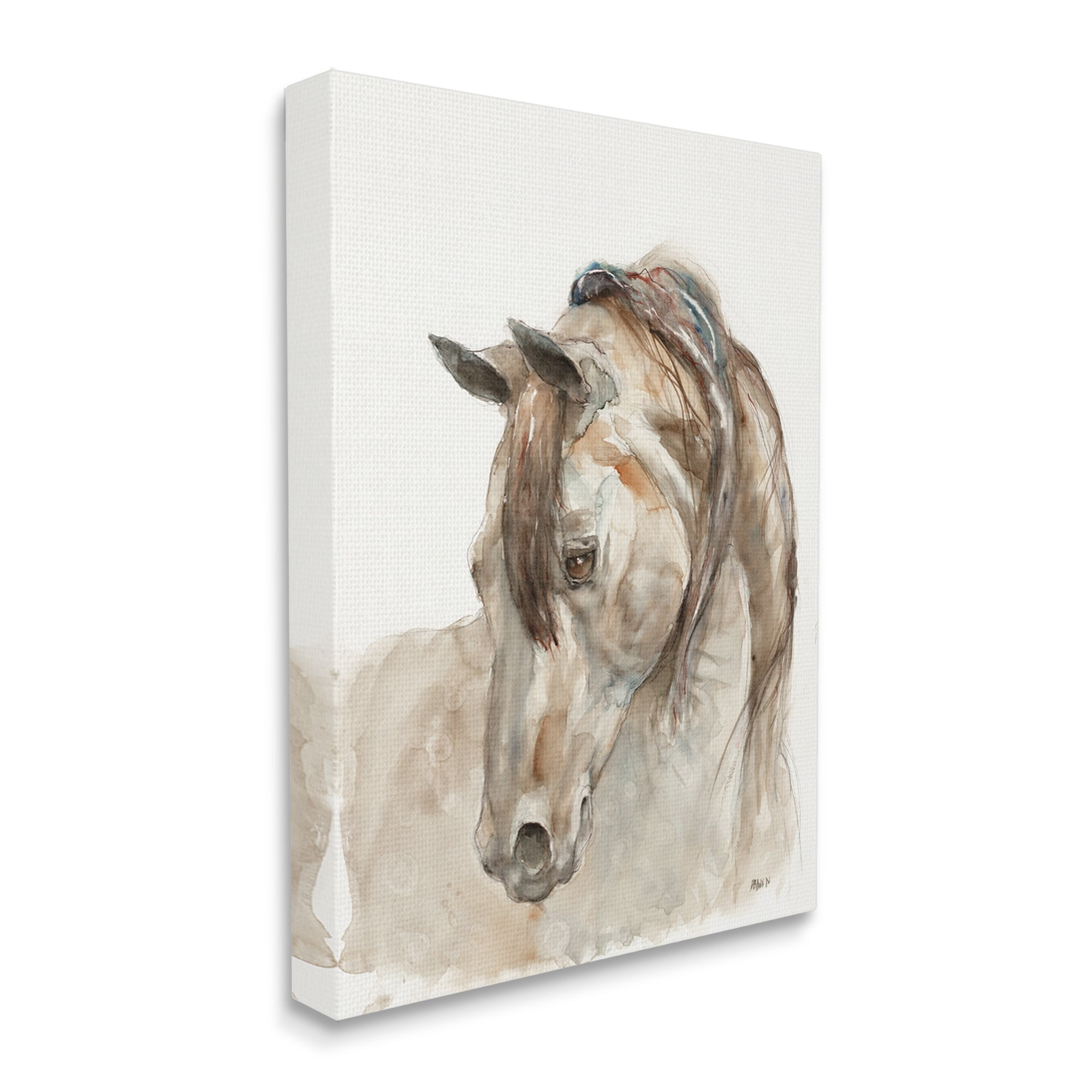 Stupell Industries Gentle Horse Portrait Farm Animal Watercolor Detail Painting Gallery Wrapped Canvas Print Wall Art, Design by Patti Mann