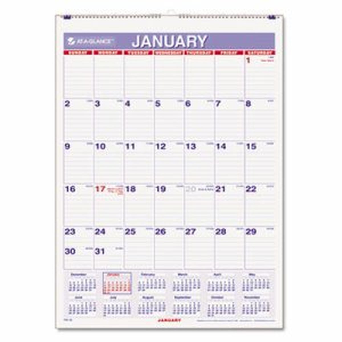 ATAGLANCE Monthly Wall Calendar with Ruled Daily Blocks, 8 x 11