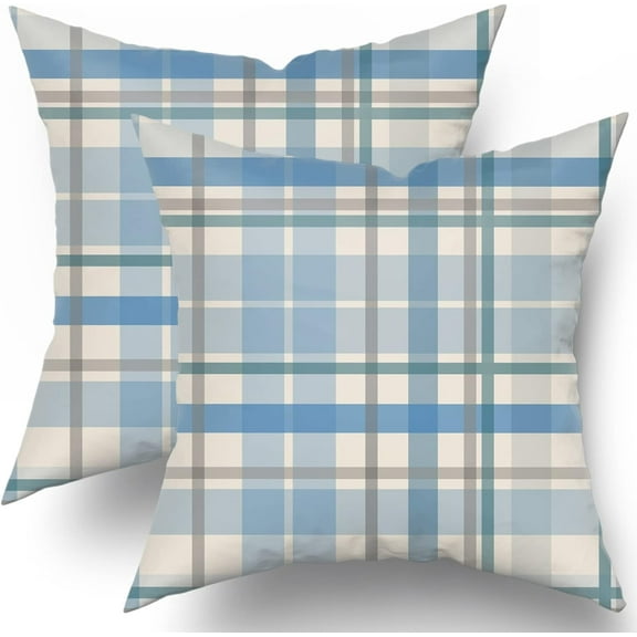 Blue Teal Pillow Covers 18x18 Set of 2 Light Blue Grey Buffalo Plaid Holiday Decorative Throw Pillows Spring Summer Decorations Pillowcase Cotton Square Cushion Cover Decor for Home Couch Bed Soft