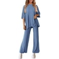 thumbnail image 3 of PRETTYGARDEN Women's 2 Piece Outfits Casual Short Sleeve Pullover Tops and Wide Leg Pants Lounge Sets Tracksuits, 3 of 7