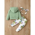 thumbnail image 4 of OLLUISNEO Infant Baby Girls Pants Outfits 12 Months Winter Pants Outfits 18 Months Floral Print Pocket Long Sleeve Hooded Top Elastic Pants Headband 3 PCS Set Light Green, 4 of 7