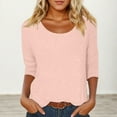 thumbnail image 2 of Daznico Womens Tops - Women's Casual Solid Color Crew Neck Low Cut 3/4 Sleeve T Shirt Top - Shirts for Women,Color:Light Pink,Size:XXL, 2 of 4