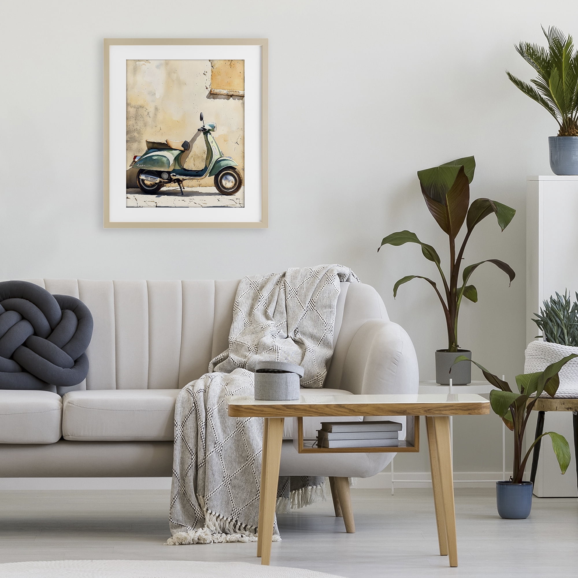 Stupell Industries Vintage Scooter on Italian Street Birch Framed Print Under Glass, design by LSR Design Studio