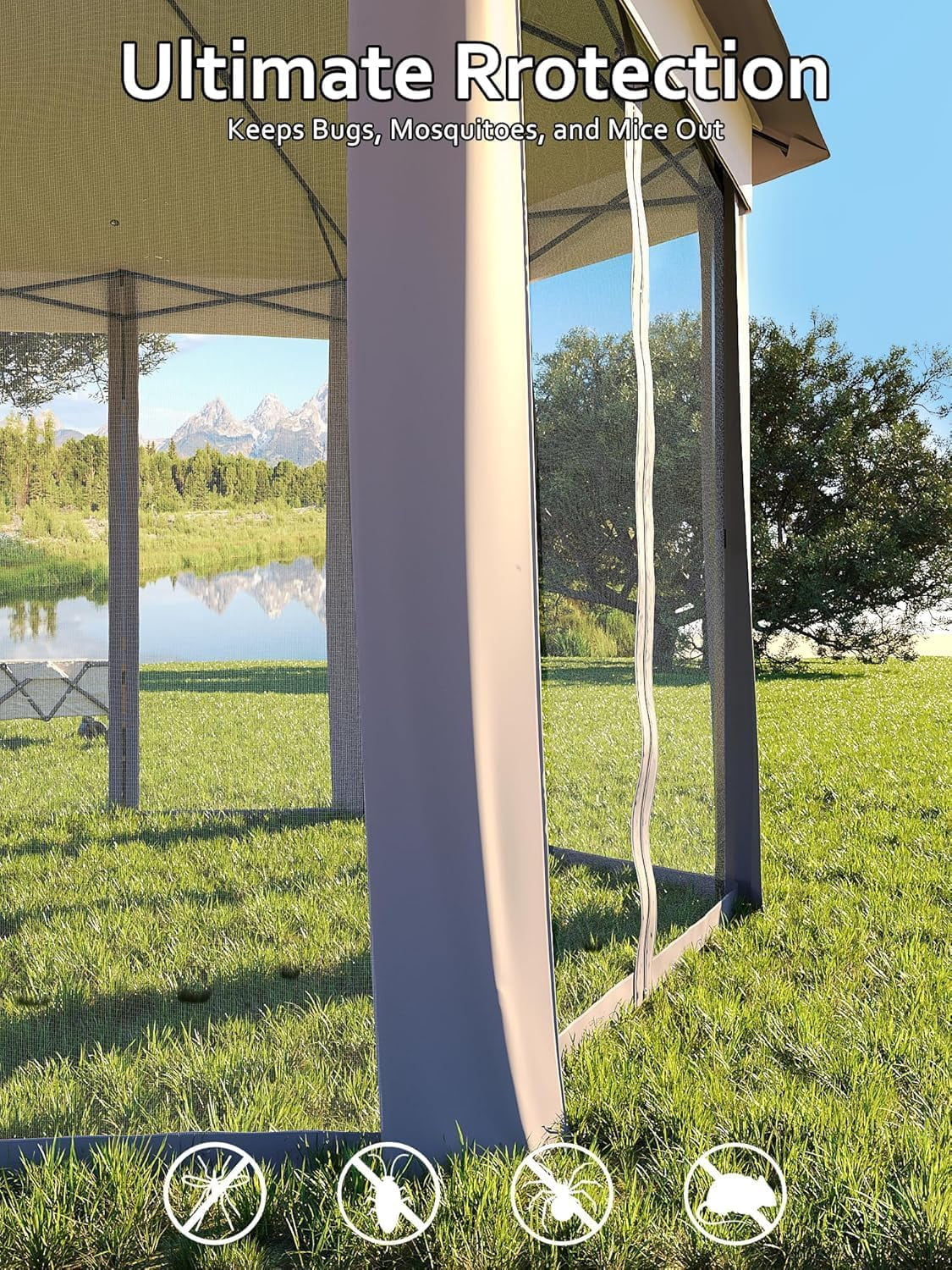 Pop Up Gazebos 13x13ft, Hexagonal Outdoor Canopy Shelter, Instant Patio Gazebo Tent with Mesh Netting and Strong Steel Frame for Patio Backyard Garden Wedding Party