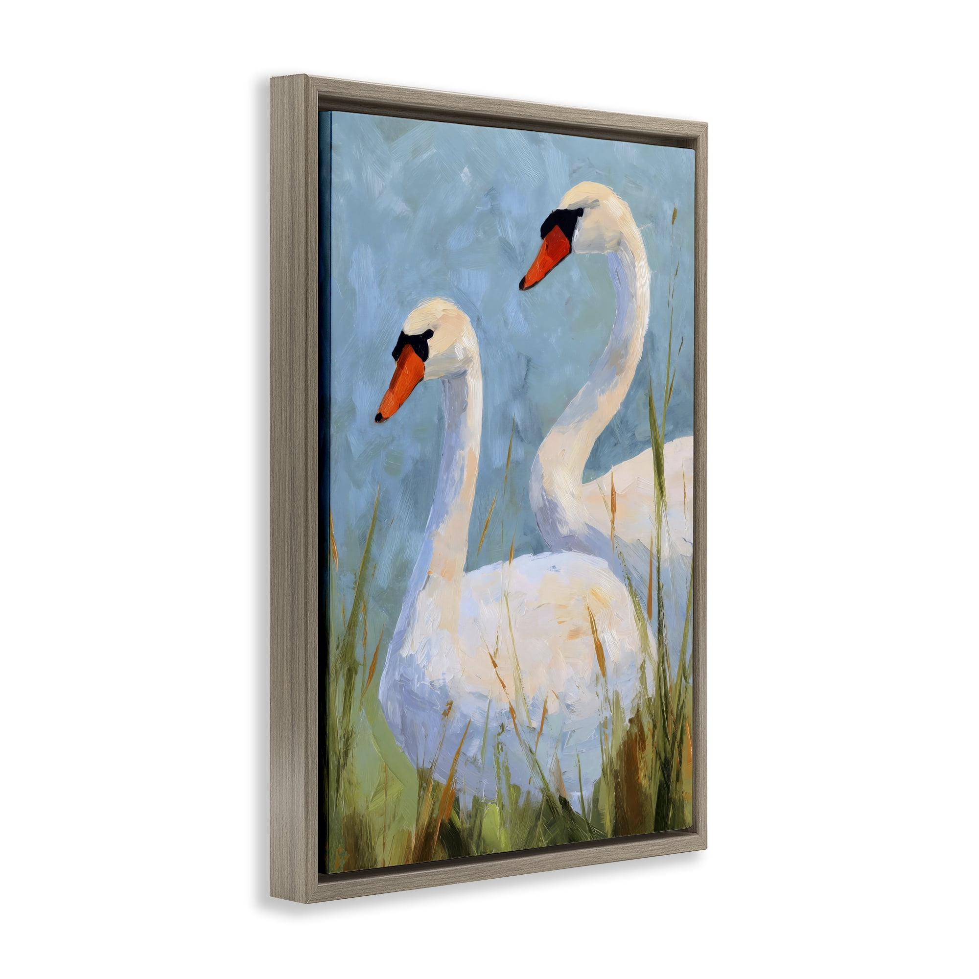 Stupell Industries Long Necks Swan Pear Brown Framed Floater Canvas Wall Art, design by Petal Prints Design