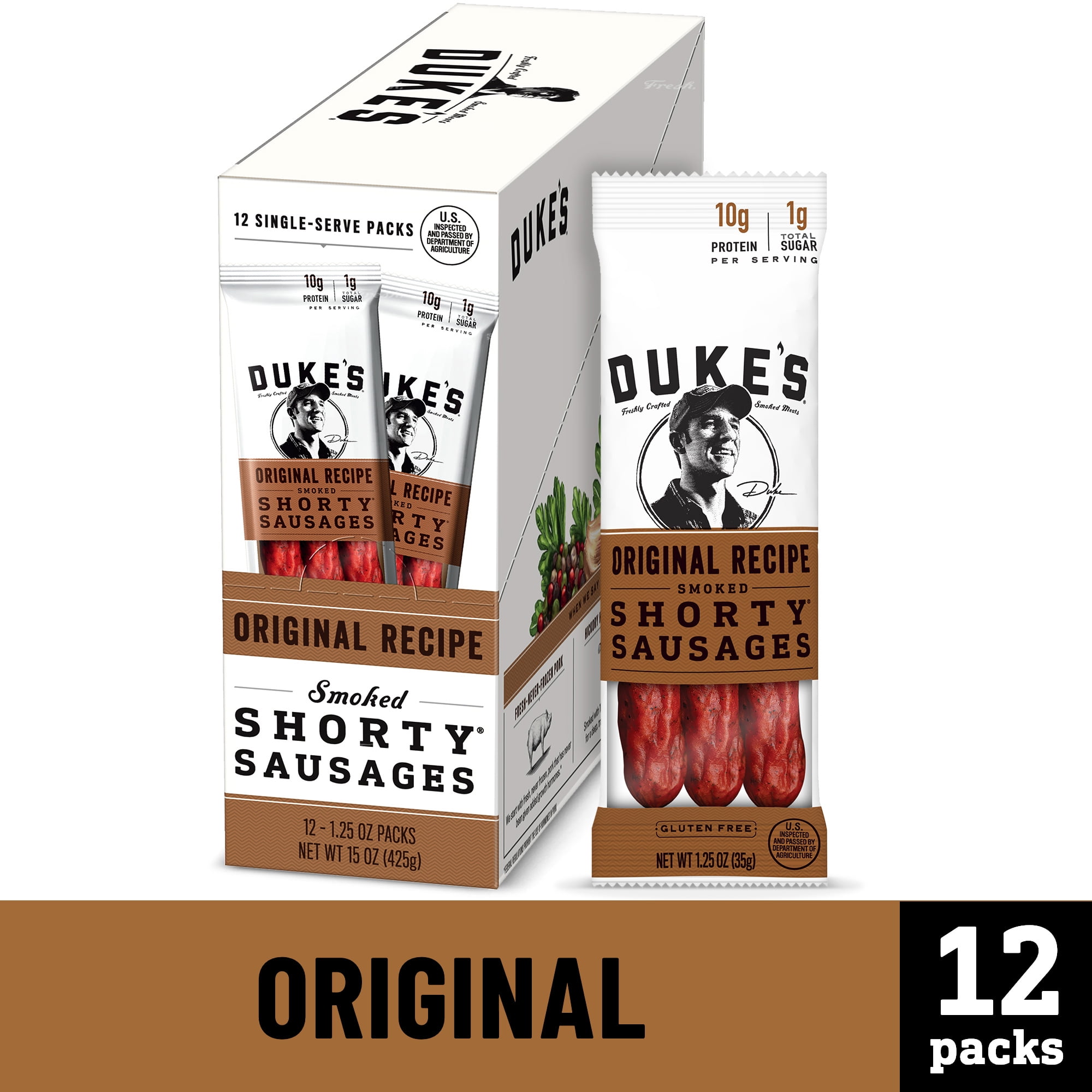 Duke's Original Recipe Smoked Shorty Sausages, Gluten Free Snack, 12 Ct