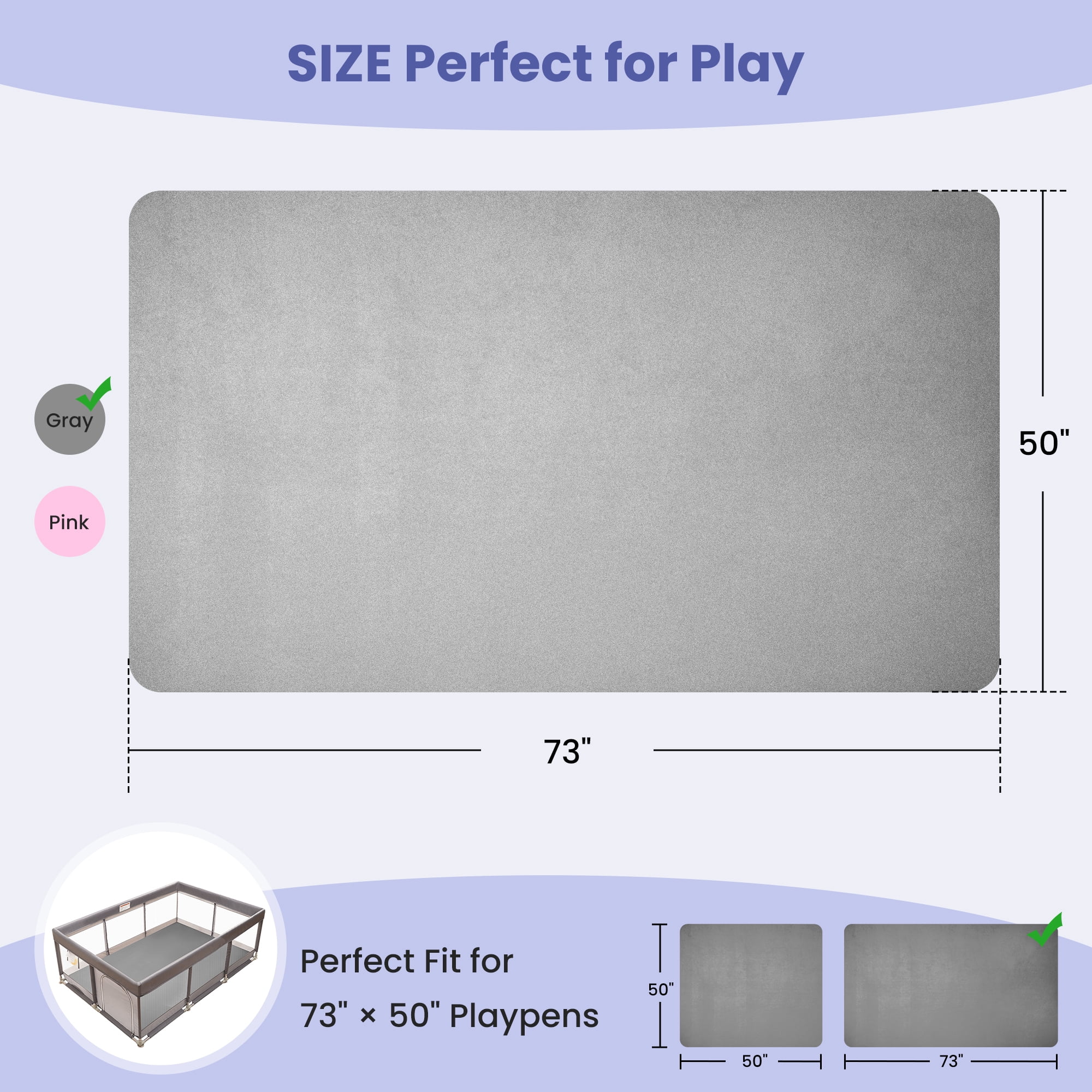 babyeap Extra Large Baby Play Mat,73"x50" Playpen Mat,1.3" Extra Thick Crawling Mat for Floor Cushion,Removable Washable Cover Playmat for Babies Toddlers Infant,Gray