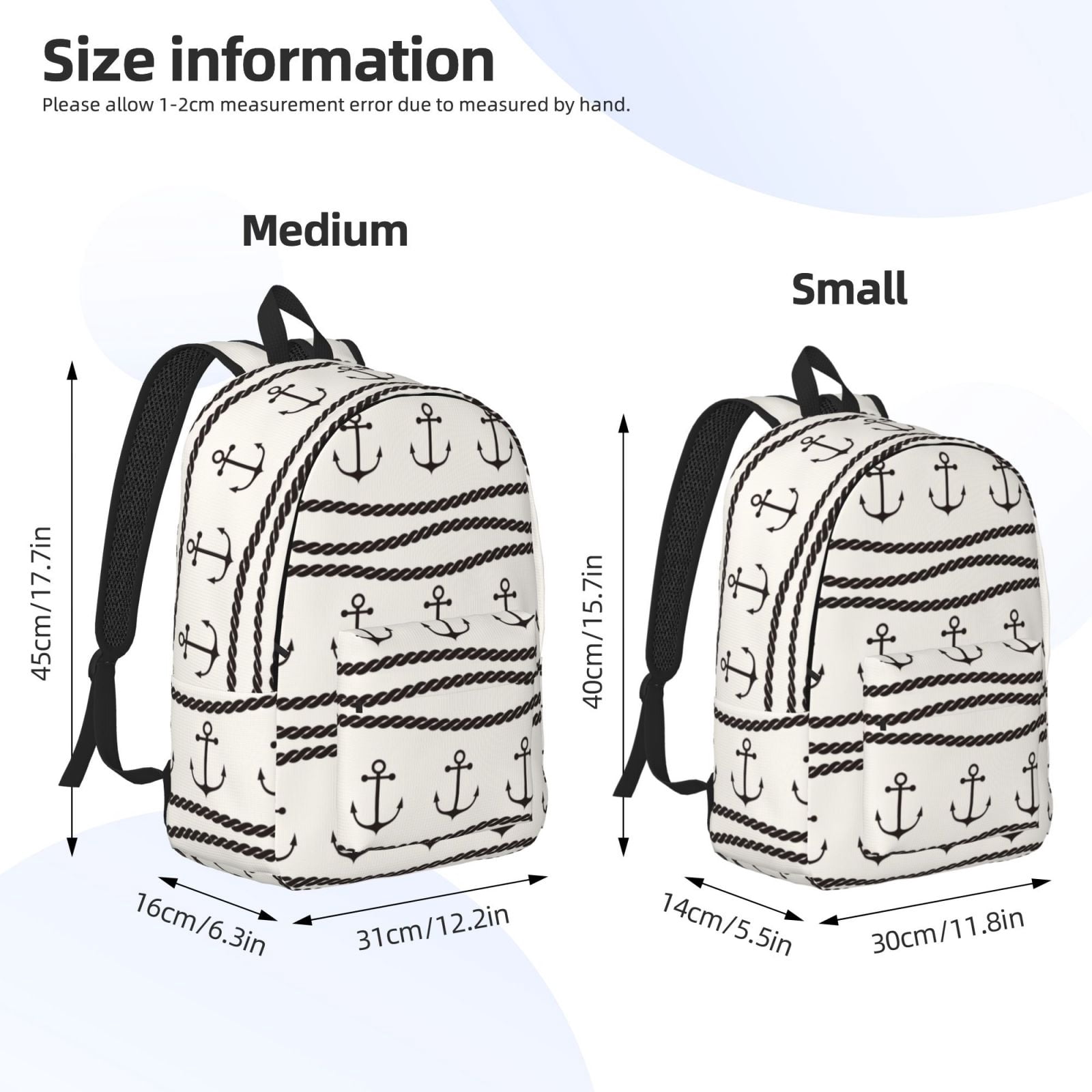 Travel Laptop Backpack - Anchors and Ropes Lightweight Canvas Backpack, Wear Resistant Computer Backpack Bag Fit {sizeName} Laptop for Men Women with Adjustable Padded Shoulder Straps