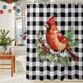 thumbnail image 6 of Shower Curtains Sets for Bathroom Decor Red Bird Berries Waterproof Bathroom Curtain with Hooks, Black White Check for Bathroom Decor,36x72IN, 6 of 9