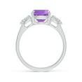 thumbnail image 2 of ANGARA Natural Cushion 2.7 ct Amethyst Three Stone Ring with Diamonds in 14K White Gold for Women (Size-10x8mm) | February Birthstone, Anniversary, Jewelry Gift for Women | Natural Amethyst Ring, 2 of 8