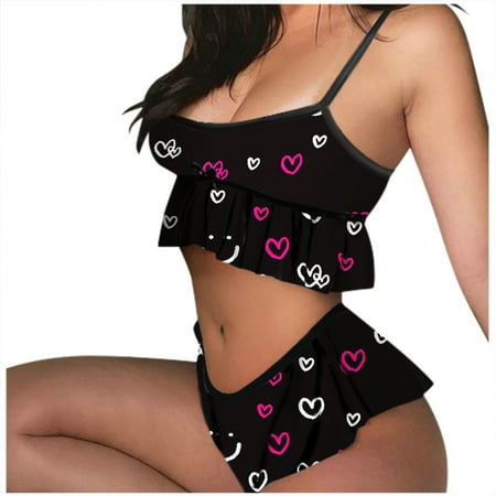 

Nursing Bras Pumping Bra Women Print Sleeveless Ruffles Bowknot Design Cami Shorts Lingerie Sleepwear Set Shapewear for Women Girls Underwear Clearance on Sales Black XL
