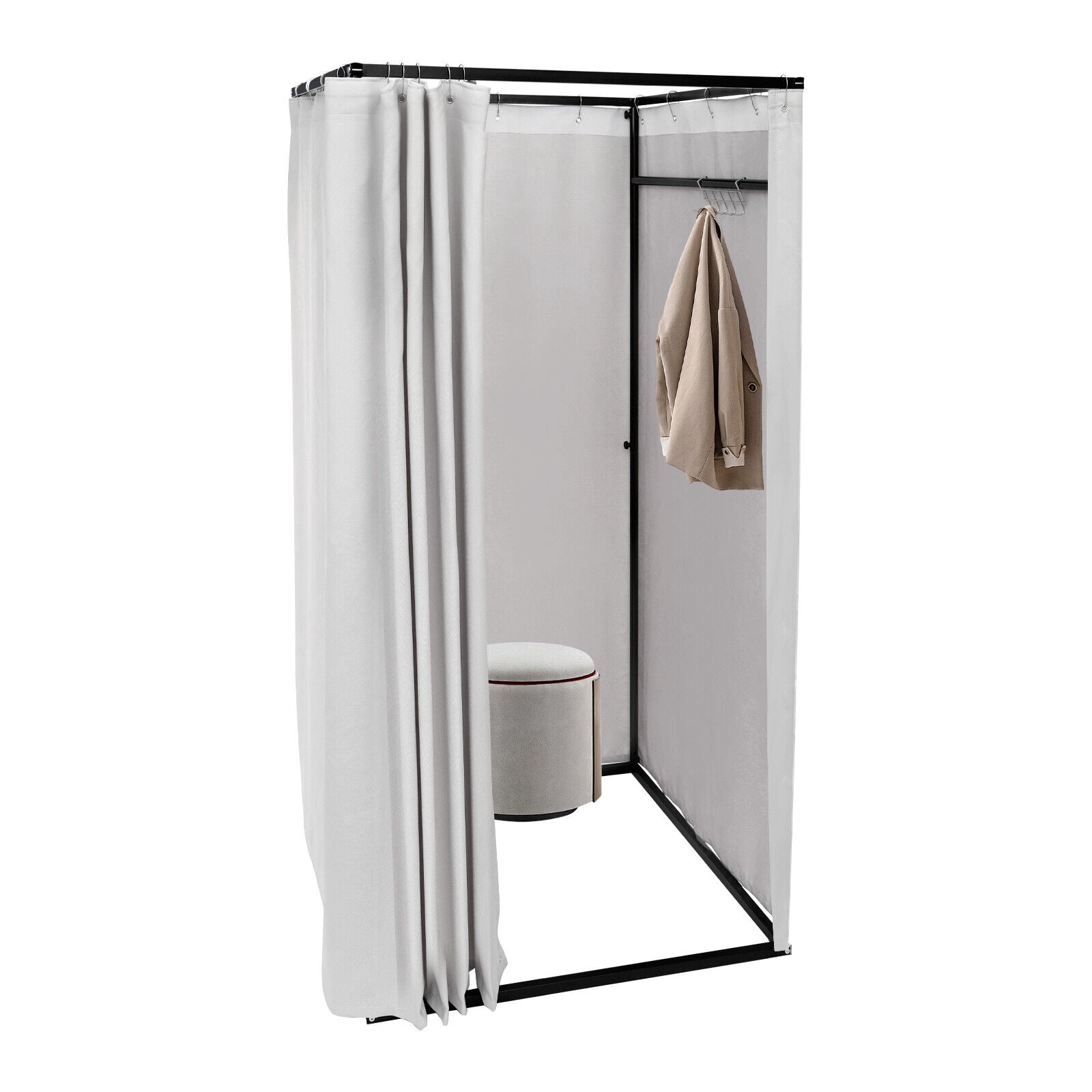Portable Freestanding Fitting Room, Detachable Linen Curtain, 3-4 Person Capacity, for Clothing Store Fitting Room & Outdoor Locker Room (Grey)