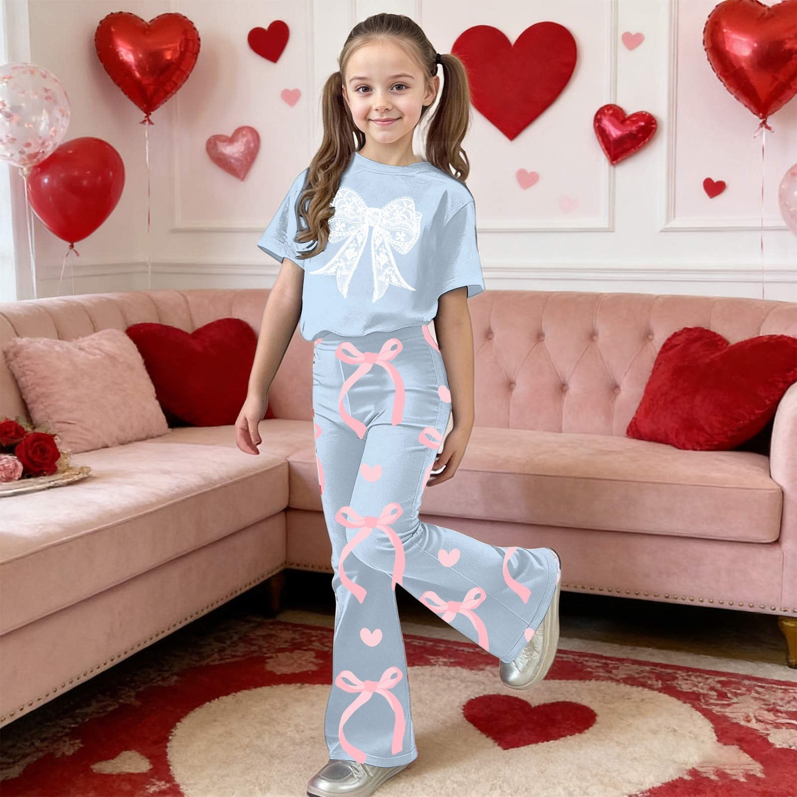 MuXiKeJi Clothes girls valentines day outfit size 8,Infant Baby Girl Clothes Letter Print Casual Sweatsuit Pullover Tops and Pants Summer Outfits Set