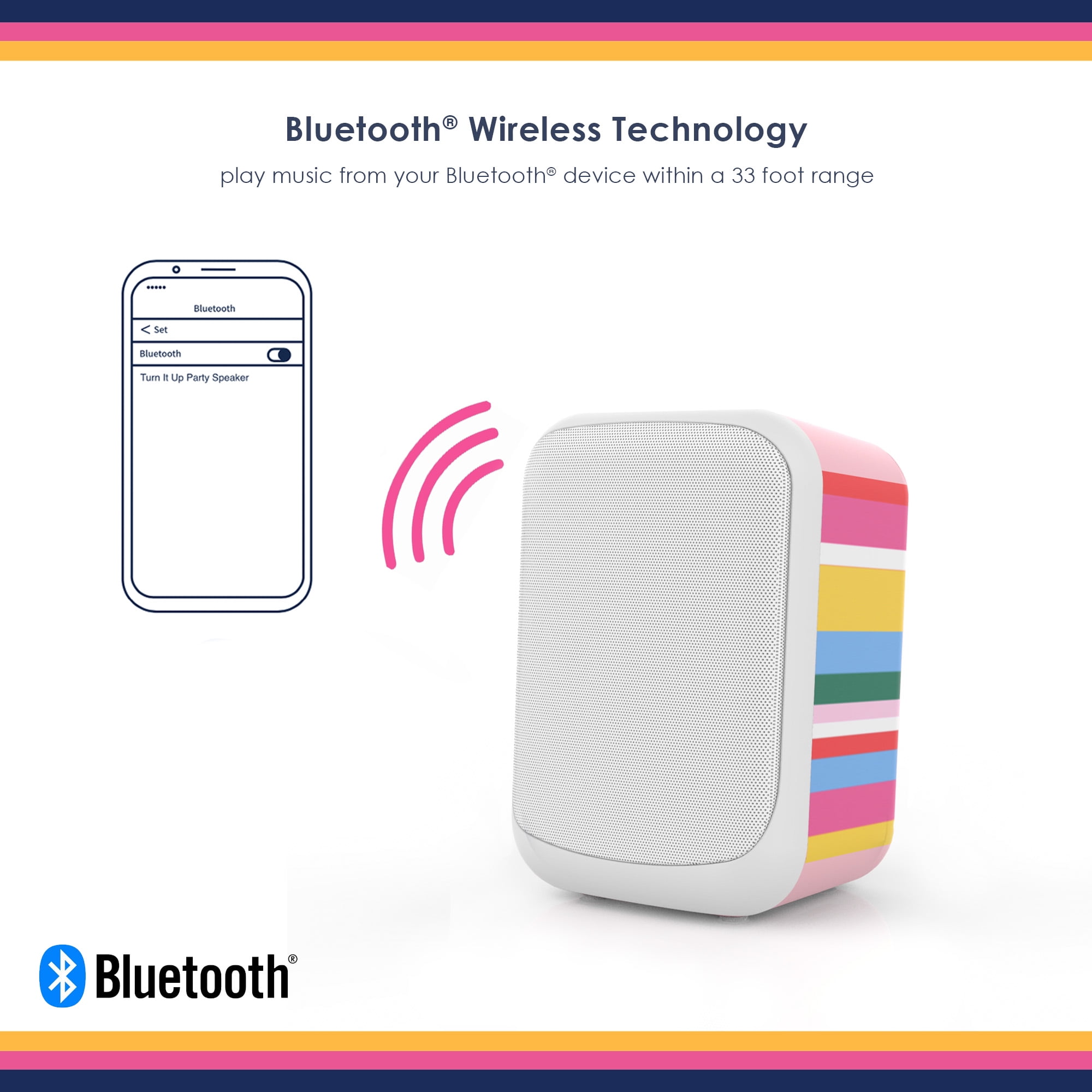 Packed Party "More Color More Fun" Portable Bluetooth Party Speaker, IPX5 Water Resistant, Rechargeable Battery