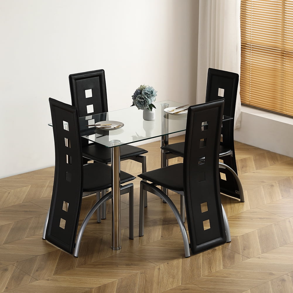 Kadyn Tempered Glass Dining Table, Stainless Steel Kitchen Table for 4 Person, Modern Dining Room Table for Home Office, Transparent Kadyn Tempered Glass Dining Table, Stainless Steel Kitchen Table for 4 Person, Modern Dining Room Table for Home Office, Transparent