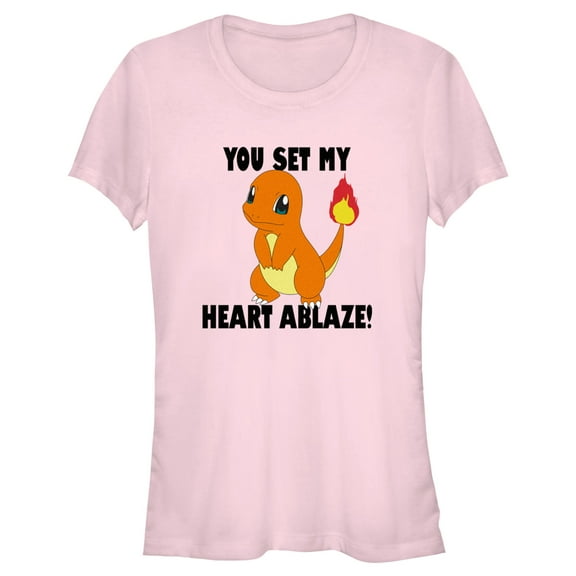 Junior's Pokemon Charmander You Set My Heart Ablaze  Graphic Tee Light Pink Small