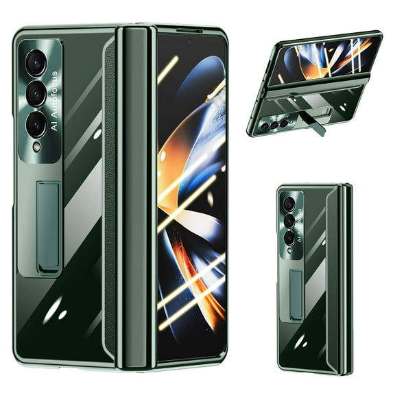 SaniMore Case for Samsung Galaxy Z Fold 4 7.6" 2022, Crystal-clear Rugged PC Backplane Magnetic Bracket Explosion Screen Protector 360° All-inclusive Hinge Protection Case for Galaxy Z Fold 4,Green