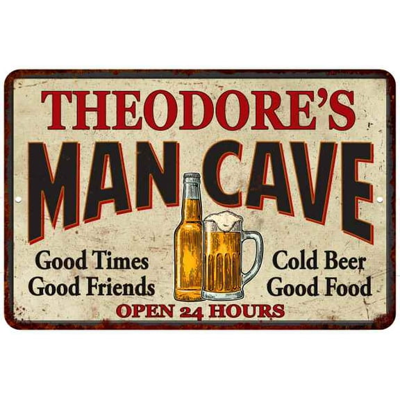 THEODORE'S Man Cave Sign 8 x 12 High Gloss Metal 208120011151