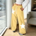thumbnail image 4 of Tfken Toddler Girls Soft Pants Elastic Waist Stretchy Trousers Loose Wide-Leg Pants With Pockets Fashion Drawstring Star Print Teen Casual Daily Wear Clothes Size 7-8 Years Yellow, 4 of 4