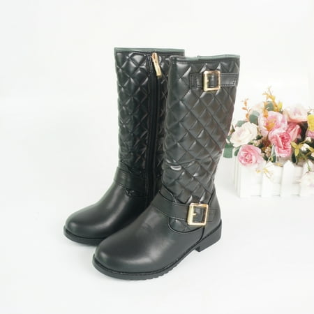 

Kids Girls Side Zip Leather Boots Soft Sole Anti Slip High Top Thermal Warm Shoes For Fall Winter New