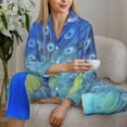 thumbnail image 6 of Fuzoiu Peacock Print Women's Long-Sleeved Pajama,Lounge Button Down Nightwear,Womens Notch Collar Pajama Set-Medium, 6 of 7