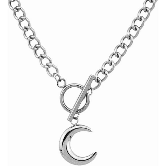 Chain Necklace For Women 18K White Gold Plated Chunky Cuban Chain Link Necklace With Heart Moon Hypoallergenic Jewelry For Women[o2251]