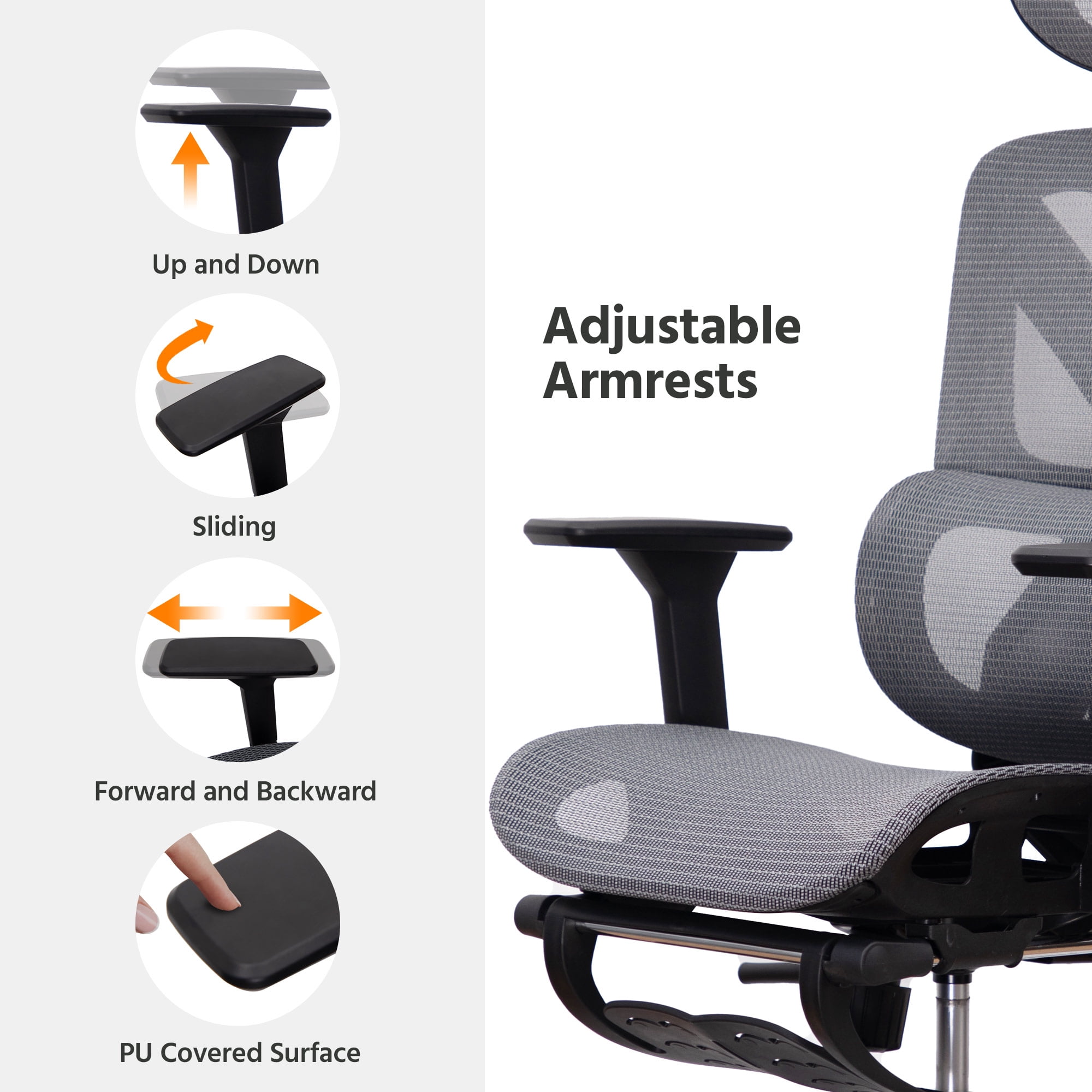 LAUSAINT HOME Ergonomic Office Chair,  High Back Desk Chair with Adjustable Lumbar Support & Retractable Footrest, Black