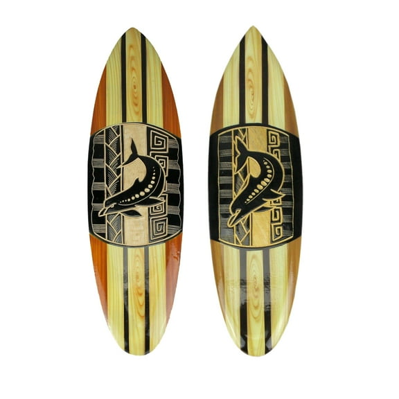 Things2Die4 Carved Wood Tribal Dolphin Surfboard Wall Hanging 20 inch (Set Of 2)