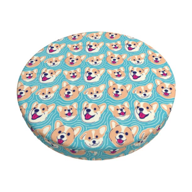 Balery Cute Corgi Head Fundas de asiento para taburete de bar redondo de tela de terciopelo ajustables que protegen de arañazos y manchas para sillas de 14 a 17 pulgadas.-13 inch