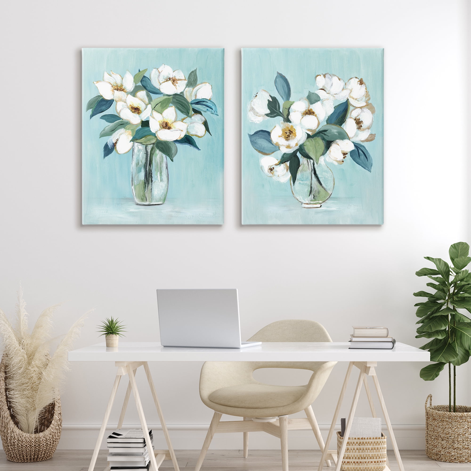 Stupell Industries Magnolia Blossom Vases 2 Piece Canvas Wall Art Set, design by Janet Tava