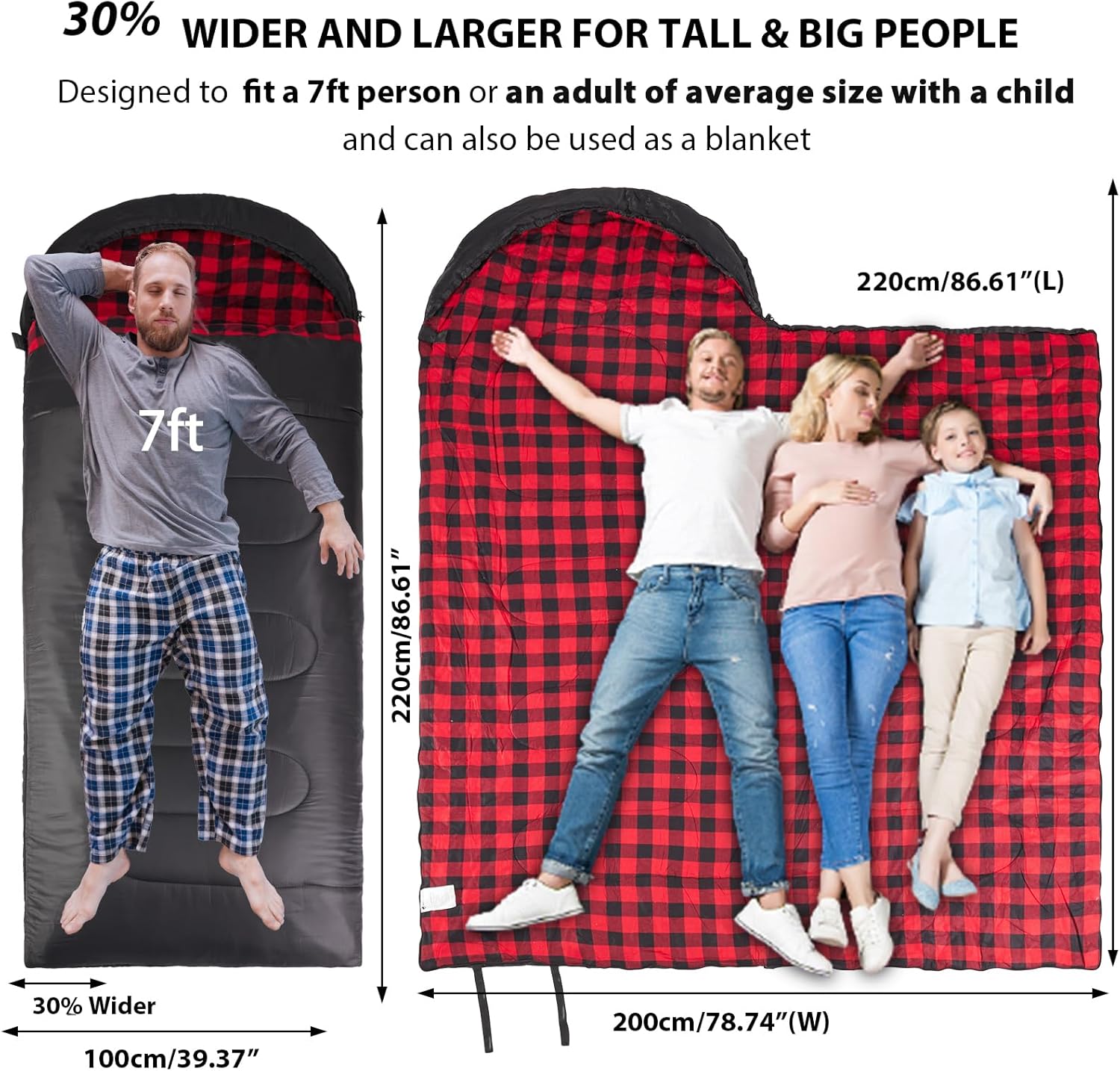 GEERTOP Flannel Sleeping Bags for Adults Big & Tall People Portable Cold Weather Envelope XXL All Seasons Camping Sleeping Bag