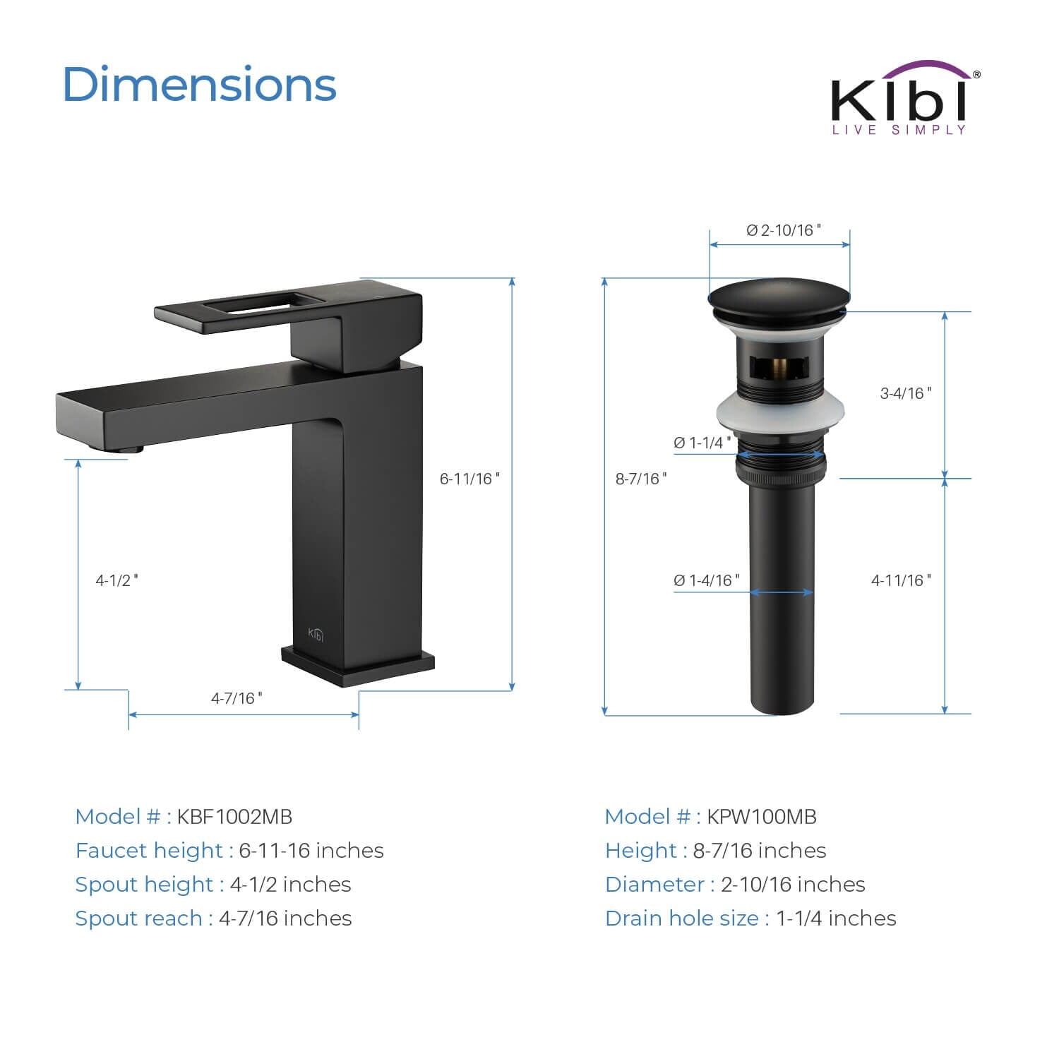 Kibi USA Single-handle Bathroom Vanity Sink Faucet w/ Water Hose Matte Black W/ Pop  Up Drain Matte