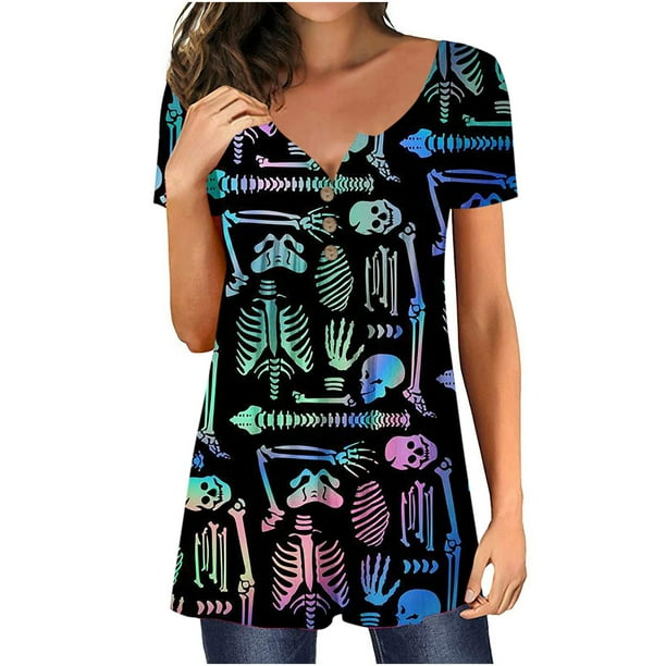 Blusas Para Mujer, Conjuntos de Camisas, Tops, Moda , Manga Corta, Cuello en V, Estampado de Botones, Blusa Informal, Camiseta Odeerbi ODB137003