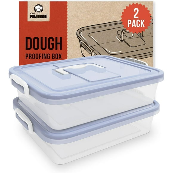 Chef Pomodoro Large Pizza Dough Proofing Box Kit 2-Pack, 17 x 13-Inch, Pizza Dough Container, Fits 6-8 Dough Balls, 2 Trays and 2 Covers, Household Pizza Dough Tray With Convenient Carry Handle (Blue)