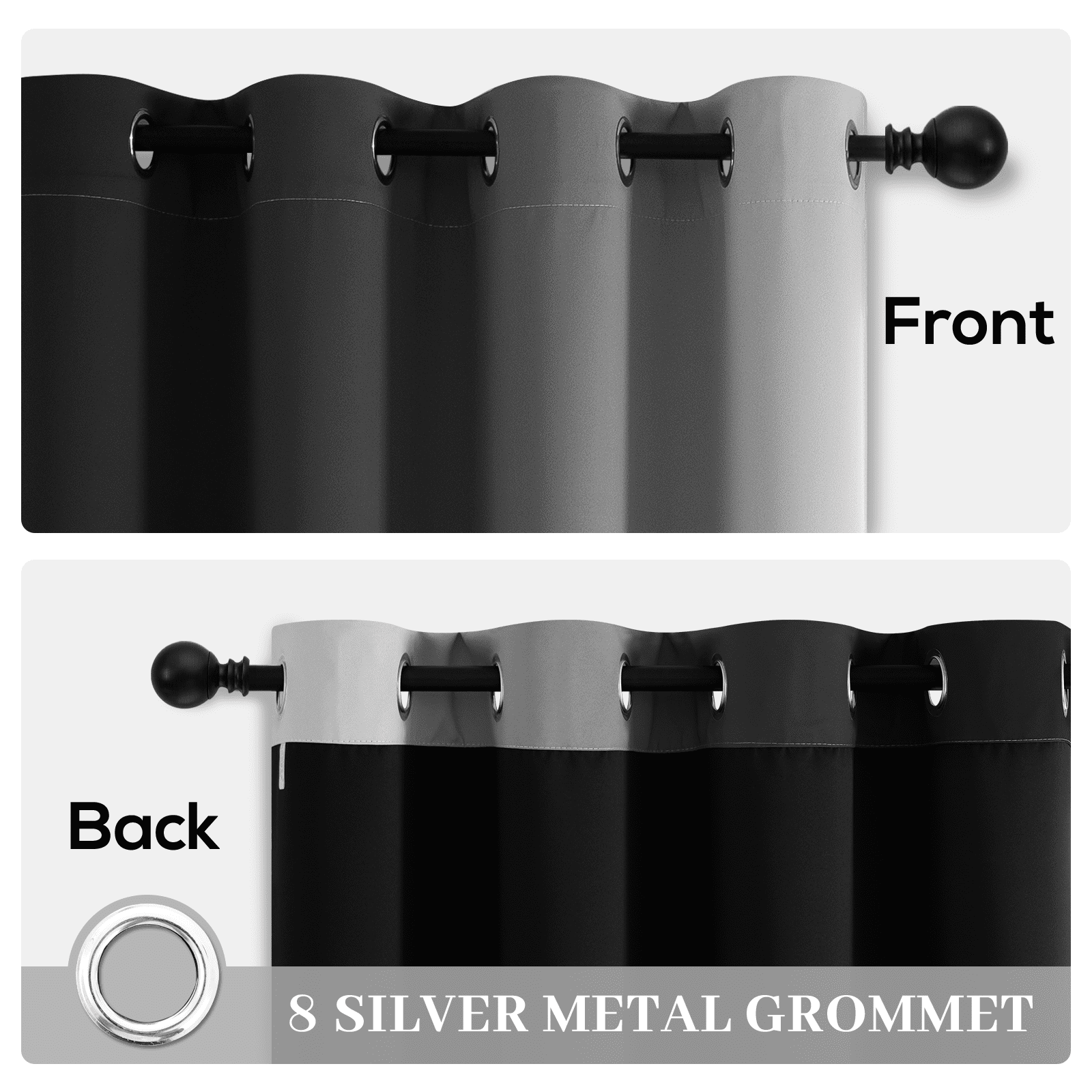 Yakamok Black Ombre Floral Grommet Blackout Curtain Sets, 52 x 63 in (2 Panels)
