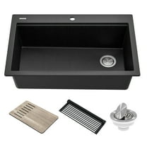KRAUS Bellucci Workstation 33 in. Drop In Single Bowl Granite Kitchen Sink in Metallic Black with Accessories