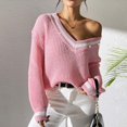thumbnail image 6 of Drses Women's Ribbed Knit Preppy Sweater Long Sleeve V Neck Drop Shoulder Top, 6 of 6