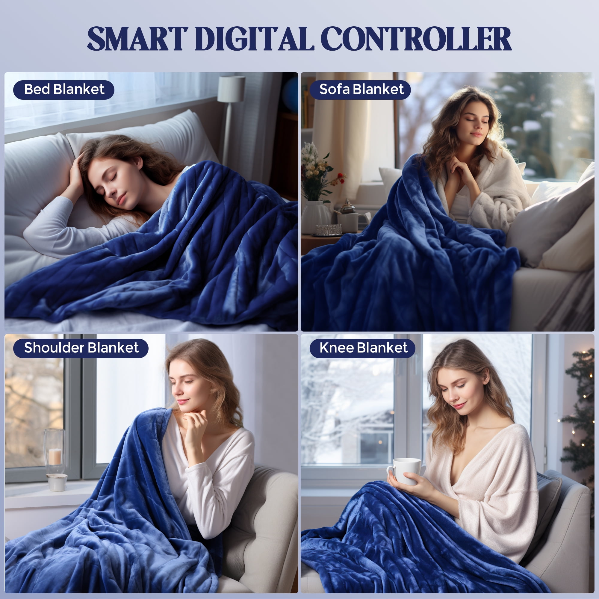 Puredown Electric Heated Blanket King Size with Dual Control, Heated Blanket with 10 Heating Levels, 1-12 Hours Auto Shut Off, Machine Washable, Fast Heating Warming Throws (100x90 Inches, Navy)