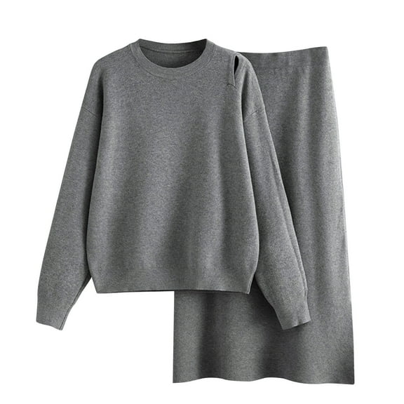 MIUOWANP Two piece Sets for Women Women'sWinter New Fashion Versatile Top Solid Loose Dress Set Women